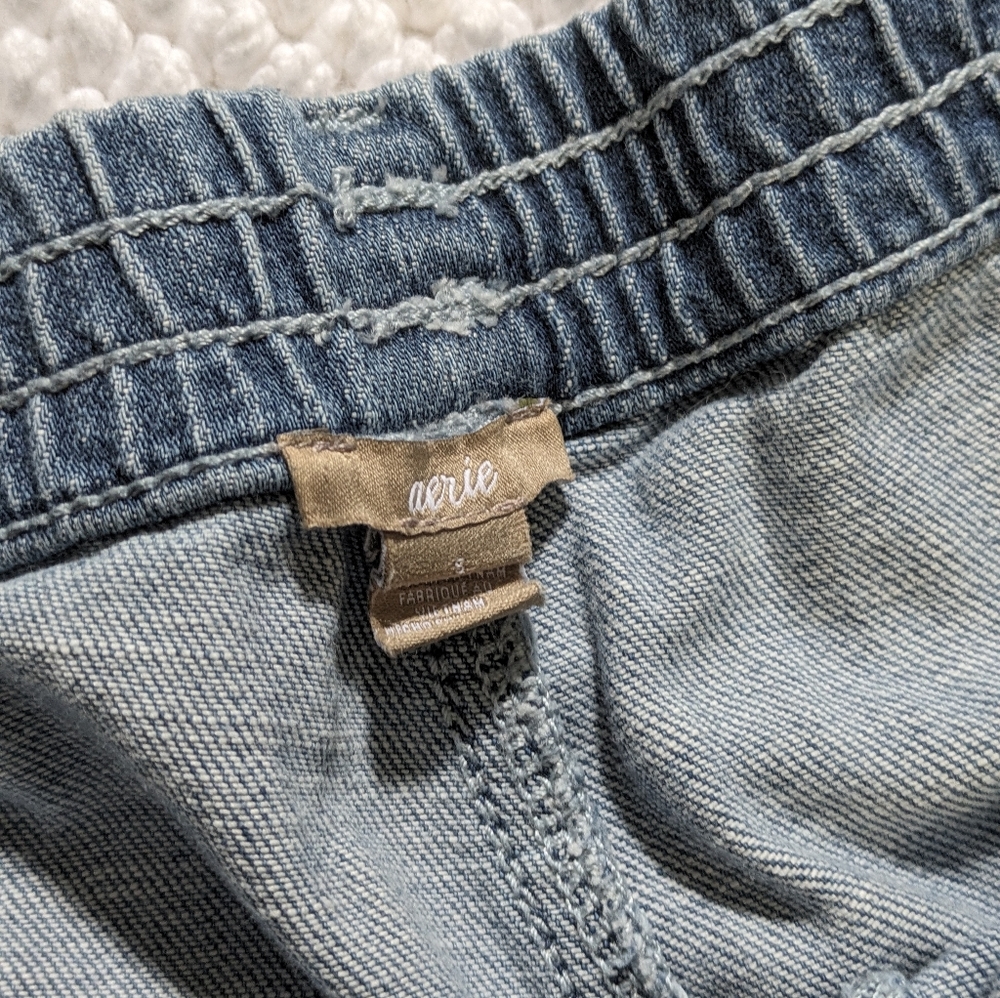 Aerie Pull-On Distressed Chambray Style Shorts - Picture 3 of 7